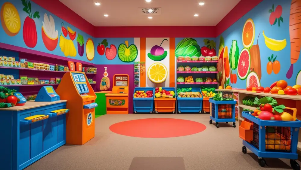 Supermarket themed role-play room at Little World
